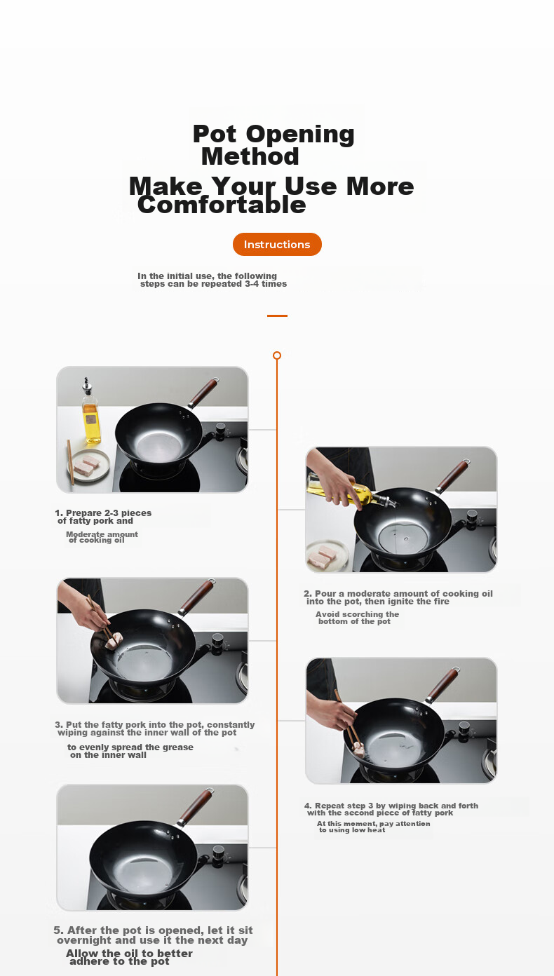 Joyoung Wok Iron Pan, Healthy Non-Coated Pure Iron Pan, Rust-Resistant Cooking Pan, Suitable for Stove And Burner, 32cm 11