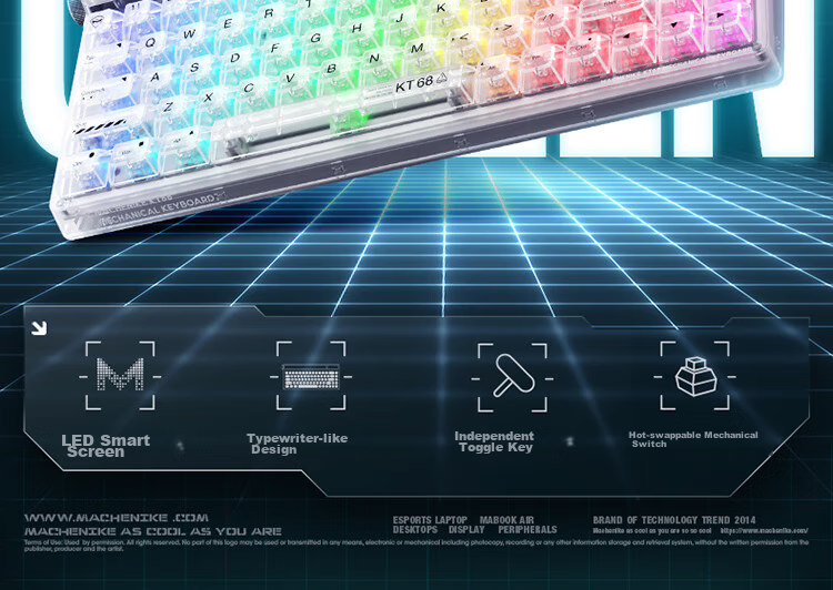 MACHENIKE KT84 Mechanical Keyboard 3-Mode Gaming Office 84-Key Keyboard LED Music Rhythm Smart Dual Screen Gift for Friends Exploration White - Diamond Switch 5