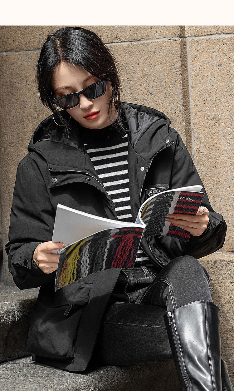Dme [Black Technology Triple-Protection Battle Robe] Winter Outdoor Lightweight Sports Cotton Jacket with Hood, Elastic Waistband, Color-Block Women's Cotton Coat 10