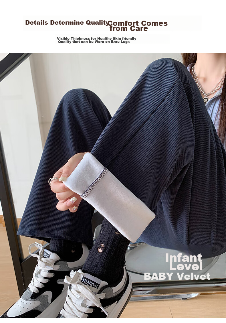 LangSha White Chenille Slim Wide-Leg Pants for Women, Spring And Autumn Thin Style, High-Waisted Draping Straight-Leg Corduroy Casual Sports Trousers 8