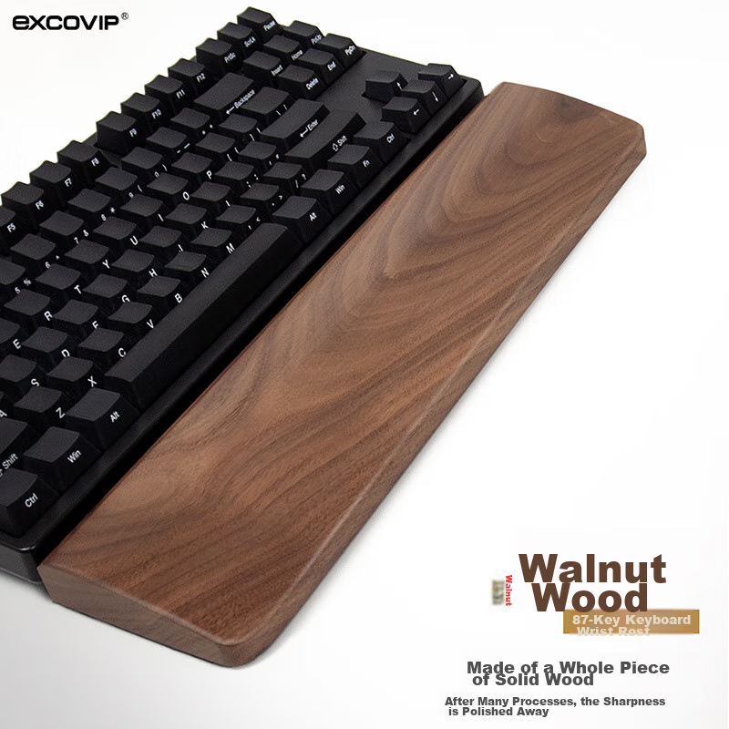 EXCO Black Walnut 104-Key Wooden Keyboard Tray Rounded Edge Mechanical Keyboard Wrist Rest Computer Palm Support Mouse Pad Gaming Wooden Wrist Pad Large 108-Key 0620 10