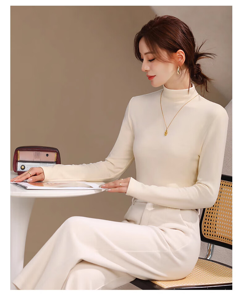 XUEXIMAN Women's Turtleneck Base Layer Top, Spring Season, German Velvet Brushed Undershirt, 7a Antibacterial Slim-Fit Inner Wear Top 16