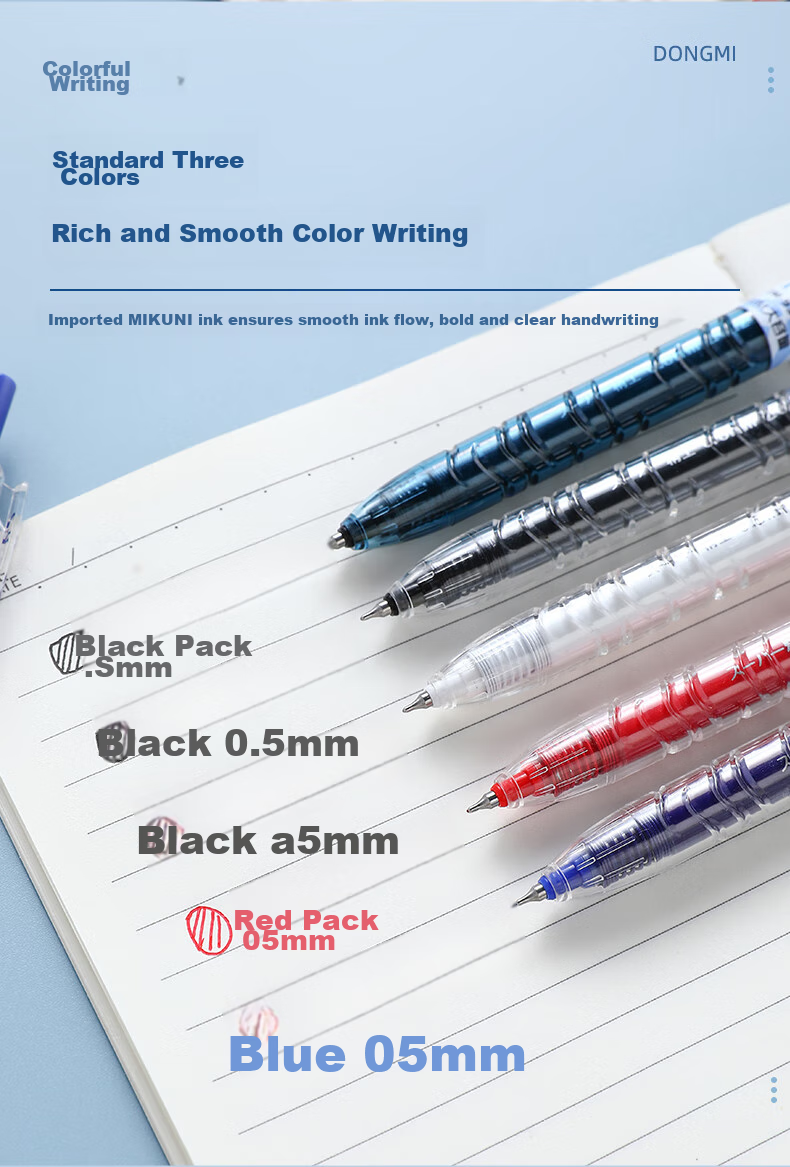 Dongmi Gel Pen, Baote Bottle Push-Button 0.5mm Signature Pen, Dongmi Bullet Tip, Essential for Primary And Secondary School Students, Office Use, Large Capacity, Exam Writing Pen, Transparent Barrel, Blue, 3 Pcs DM932 5