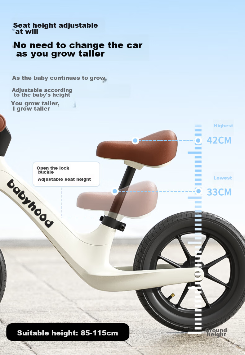 Babyhood Balance Bike for Children Aged 1-3 Balance Bike Toy Gift for Kids No Pedal Self-Propelled Scooter No Pump Required 6