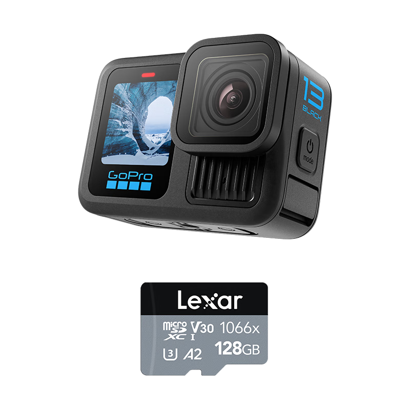 GoPro HERO13 Black Action Camera with Stabilization, Waterproof Camera for Vlog, Outdoor Diving, Cycling, Portable Kit [Camera + 128GB Memory Card]