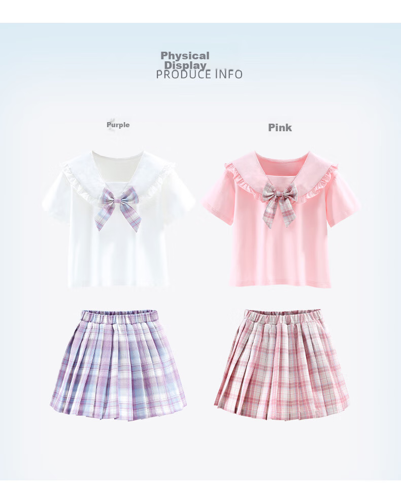 Duomiaowu Girls' JK Set, Children's T-Shirt Summer Outfit, Skirt for Older Kids, Preppy Style Two-Piece Set, Thin, 66325 Pink, Size 160 6