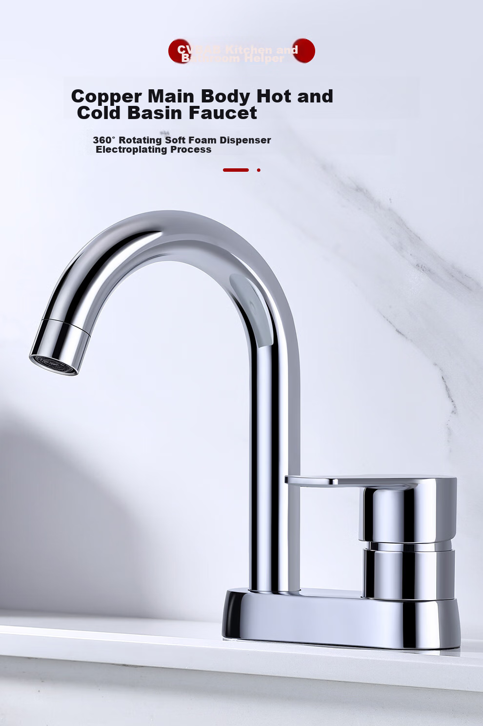 CVBAB Double-Hole Basin Faucet, Hot And Cold Full Copper Body Faucet, Bathroom Washbasin Faucet CV1211 1