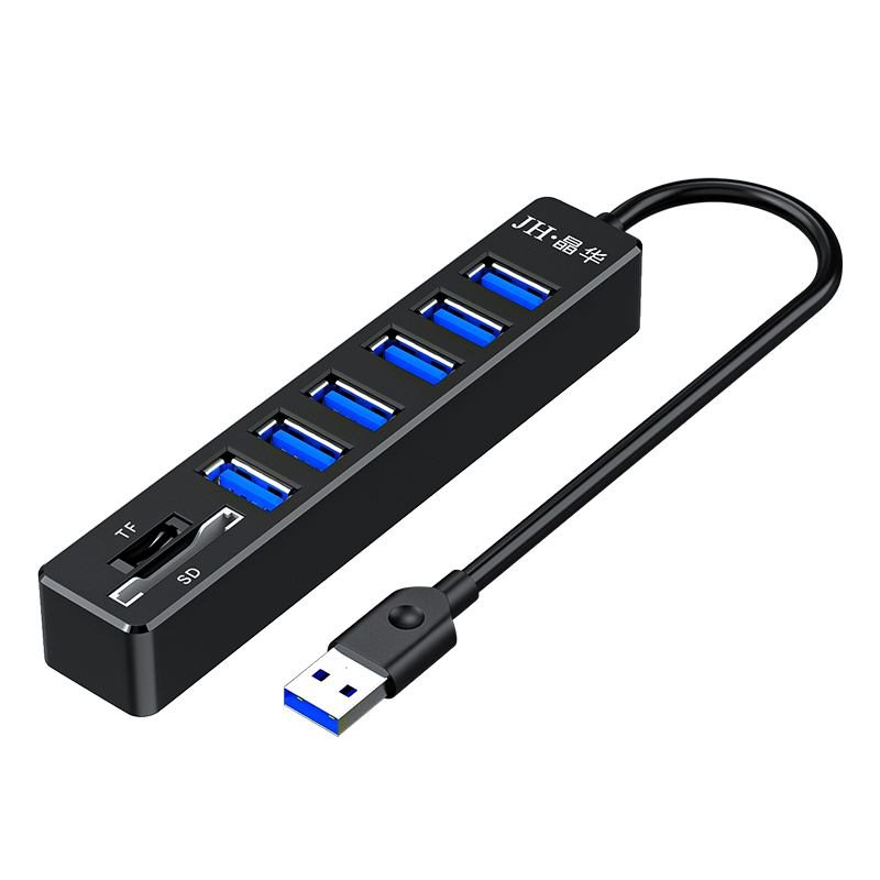 Jinghua USB Eight-In Hub, High-Speed 6-Port HUB Splitter Docking Station, SD/TF Card Reader, Laptop Keyboard Mouse USB Drive Interface Hub, Black, 1 Meter, Z304