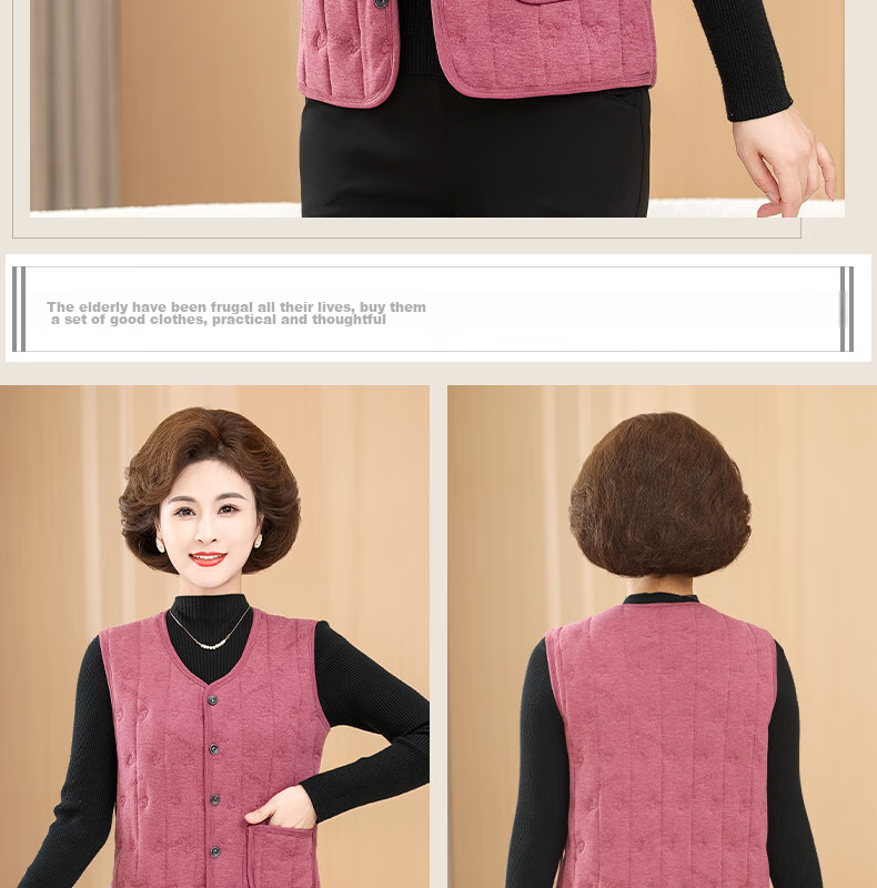 YUZHAOLIN Middle-Aged And Elderly Women's Vest, Grandma's Cardigan, Wool-Lined Thickened Vest, Mom's Warm Waistcoat, Cotton Jacket for Autumn And Winter 10