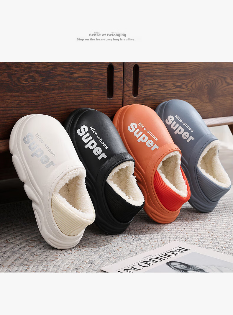 GUOLUOFEI Thick Cotton Slippers for Men And Women, Autumn Outdoor Wear, Waterproof Non-Slip Fleece-Lined Indoor Home Heel-Covering Cotton Shoes, White, Size 36-37 14