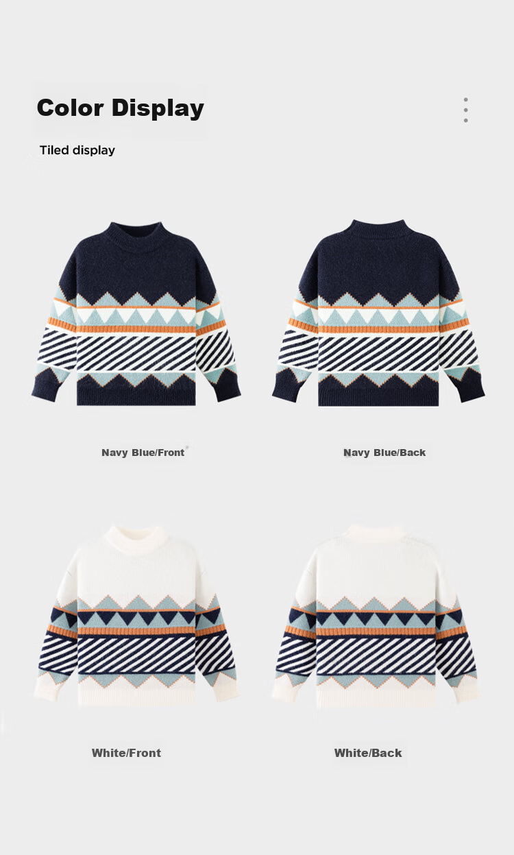 Zuoxi Boys' Sweater, Children's Thickened Autumn And Winter 2025 New Style, Boys' Knitted Sweater, Winter Pullover, Navy Blue, Size 160 8