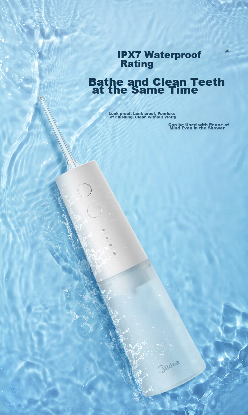 Midea Water Flosser, High-Frequency Pulse Cleaning, Detachable Large Water Tank, Portable Long Battery Life, 4 Modes, 4 Spray Heads, for Home And Travel Use, Suitable for Orthodontics, MC-BJ0102 Blue, Holiday Gift 11