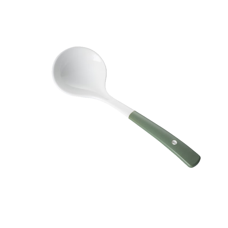Onlycook Ceramic Soup Ladle And Rice Spoon, Large Dining Spoon Ceramic Tableware, Soup Spatula with Hole for Hanging, White Fruit Green Large Size