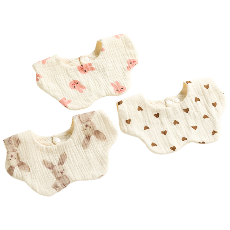 Beedoll Baby Drool Bib, Pure Cotton Waterproof Gauze Bib, Anti-Spit Neck Warmer for Infants, Six-Layer, 3-Pack Set B