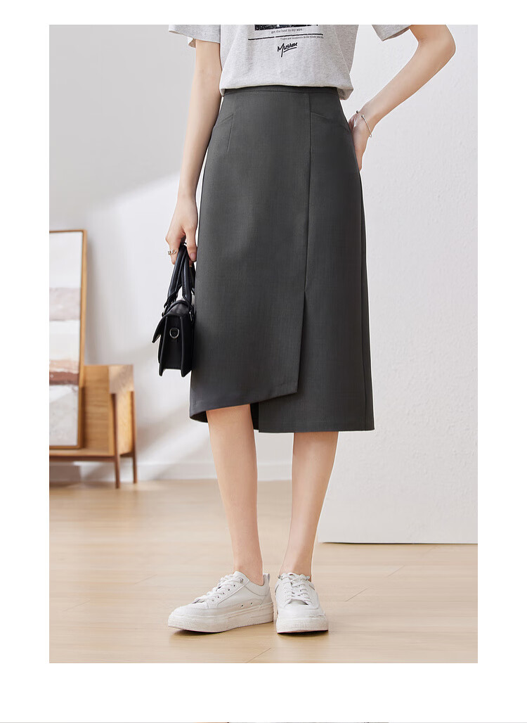 Sentubila Stylish Asymmetric Slit Midi Skirt, Urban Commuter Irregular High-Waisted Pencil Skirt, Gray, S 20