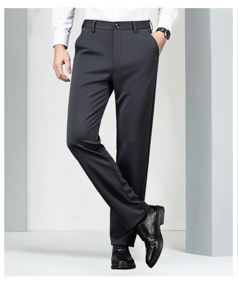 ROMON Elastic Shape-Retaining Casual Pants Men's Business Straight-Leg Sports Work Pants Wrinkle-Resistant Suit Trousers for Young and Middle-Aged Men 16