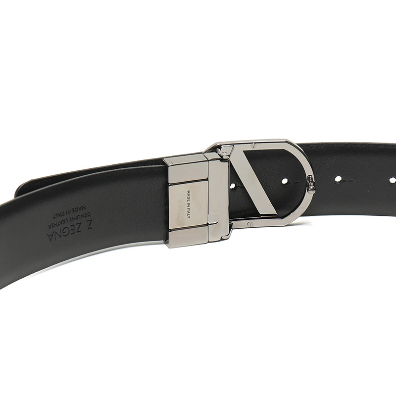 z zegna 杰尼亚 奢侈品 男士蓝色黑色牛皮板扣式双面皮带腰带配包装盒