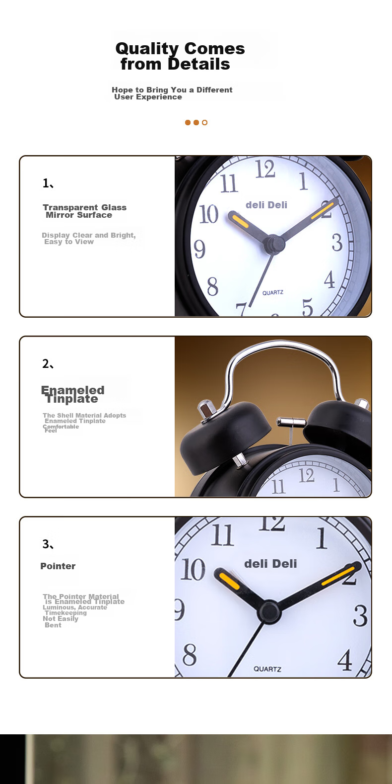 Deli Metal Vintage Pin Alarm Clock, Low Noise Timekeeping Luminous Alarm Clock, Random Color, 9025 Back-To Season New Year Gift 6