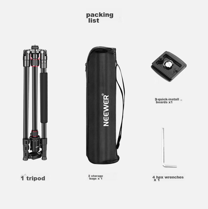 NEEWER Aluminum Alloy Tripod Portable 2-Section Center Column with Phone Clamp for Mirrorless And DSLR Cameras, Travel Tripod Inverted Panoramic Ball Head Ultra-Light Tripod TP77 14