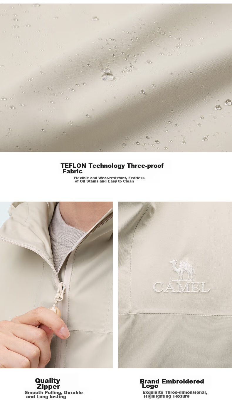 CAMEL Outdoor Mountain-Style Windbreaker Jacket for Men And Women, Single Layer Spring Camping Coat Windproof Clothing TR085 Oatmeal Gray Men XXL 20