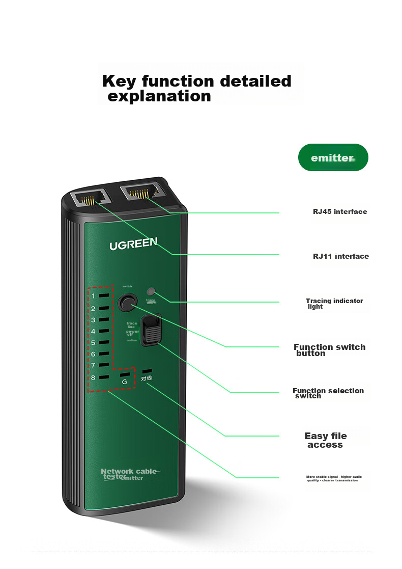 UGREEN Network Cable Tester, Multifunctional Network/phone Cable Tester, Computer Network RJ45 Telephone Line Engineering/home Intelligent Signal Detection Continuity Tester 17