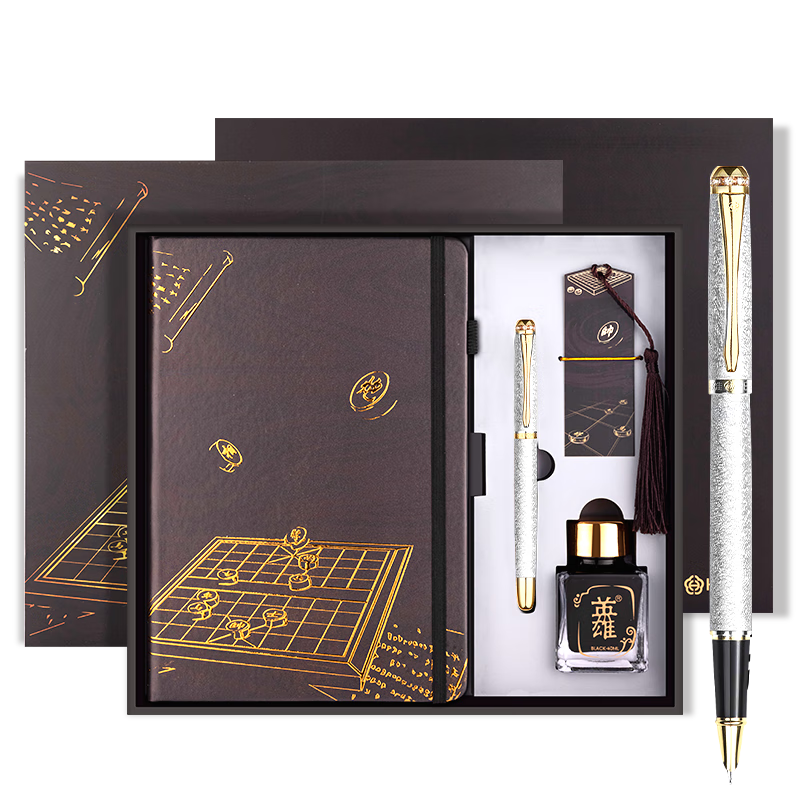 HERO Fountain Pen Gift Box Set, High-End Exquisite Adult Birthday Gift for Men And Women, Business Present, 1520 Pen Set with Matching Gift Box, Velvet Sand Silver Color