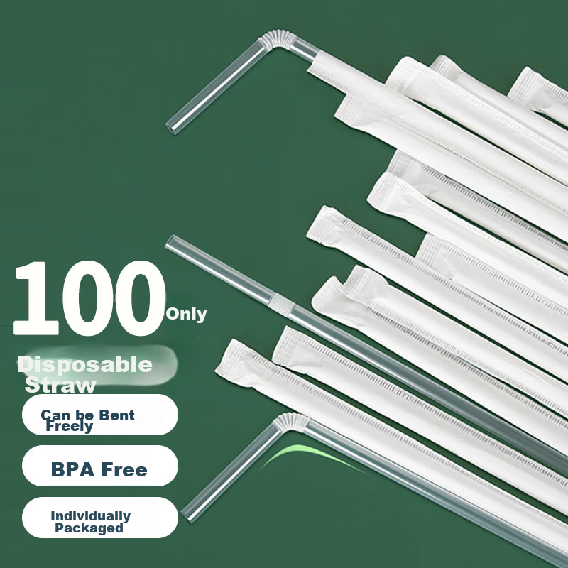 YOUAO Straws, Disposable Individually Wrapped Straws, 100 Pieces, Bendable Straws, Suitable for Pregnant Women And Childre