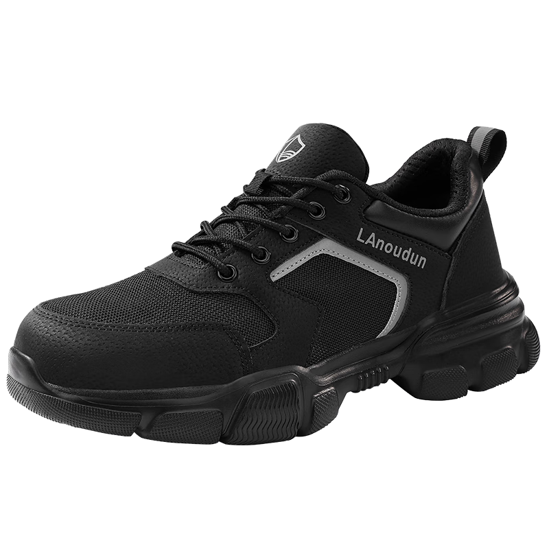 Lanoudun Men's Safety Shoes, Breathable Ultra-Light Soft Sole, Steel Toe Cap, Anti-Smashing Anti-Puncture, Construction Site Work Shoes DL232FBK Size 42