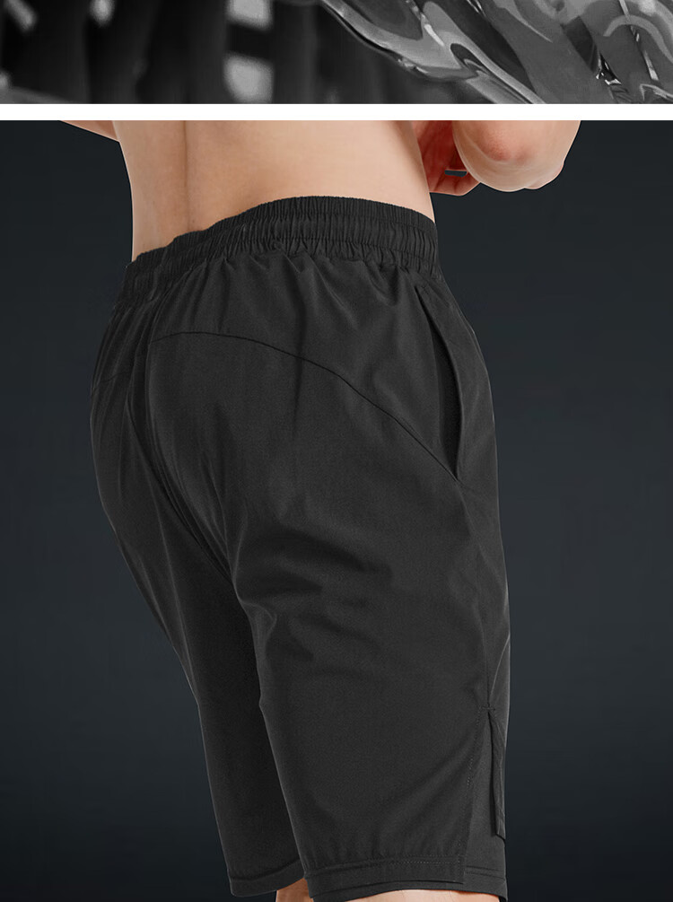 Fandimu Men's Sports Shorts, Marathon Running Black Double-Layered Inner Lining Fitness Hiking Quick-Dry Breathable Knee-Length Shorts 4