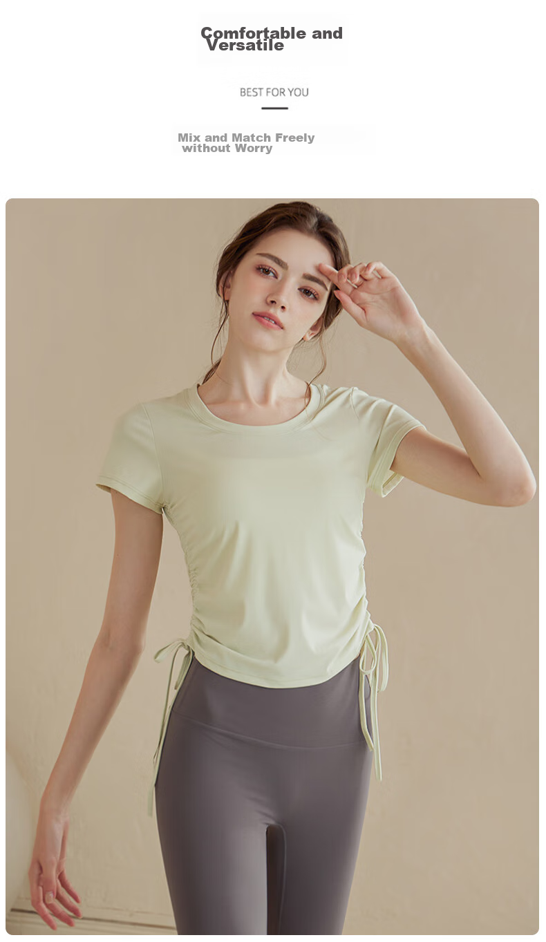 XUEXIMAN Yoga Wear, Women's Sports Top, Lightweight And Quick-Drying for Summer, Drawstring Tight-Fitting Short-Sleeve T-Shirt, Running Cover-Up, Fitness Wear 7