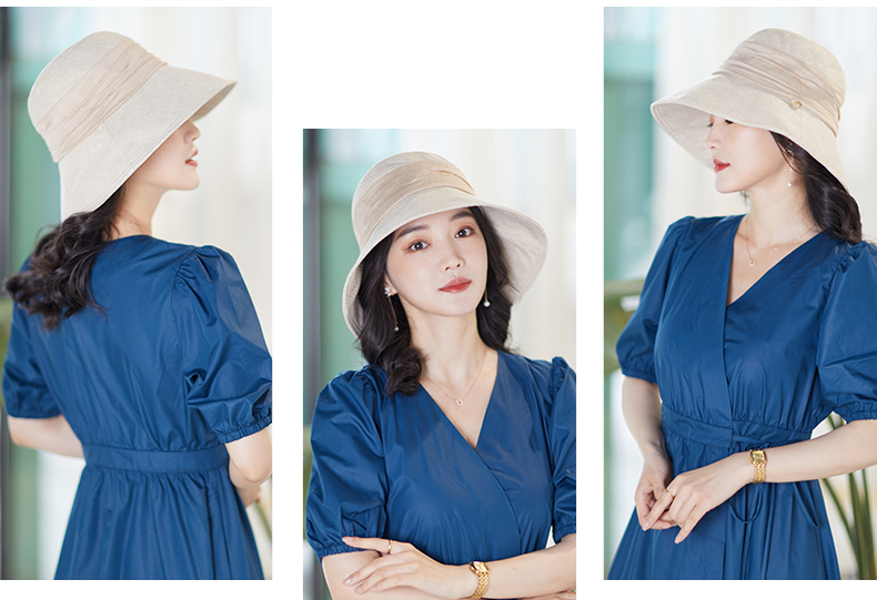 677888 Women's Summer Sun Hat Japanese Style Fisherman Hat Large Brim Sun Protection Cap 17