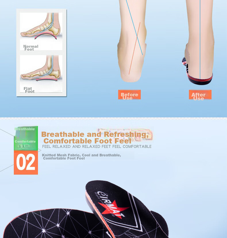 IQGD Sports Correction Insoles for Men And Women, Flat Feet Arch Support, Bunions Correction, Flat Sole 6667, Black And Red, Size XS 5