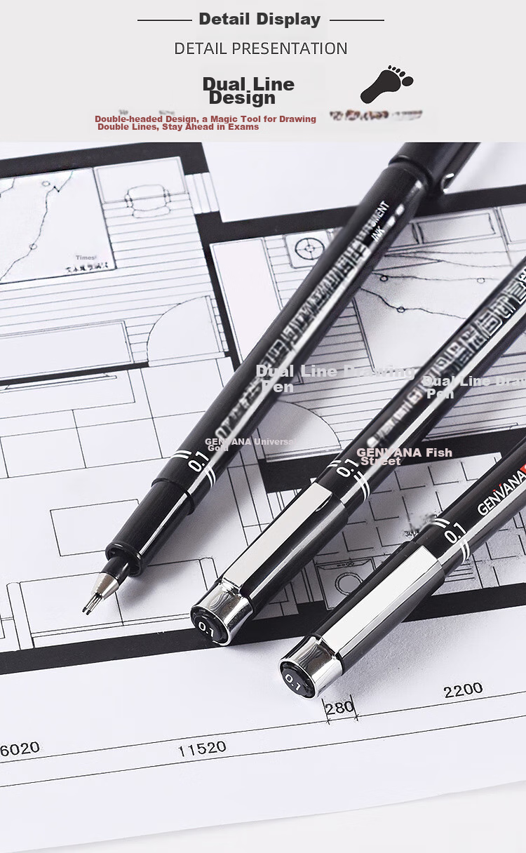 Genvana 0.5mm Double-Line Needle-Tip Pen Drawing Architect Exam Special Tool Dual-Tip Pen Line Pen, 1 Piece G-09905 2