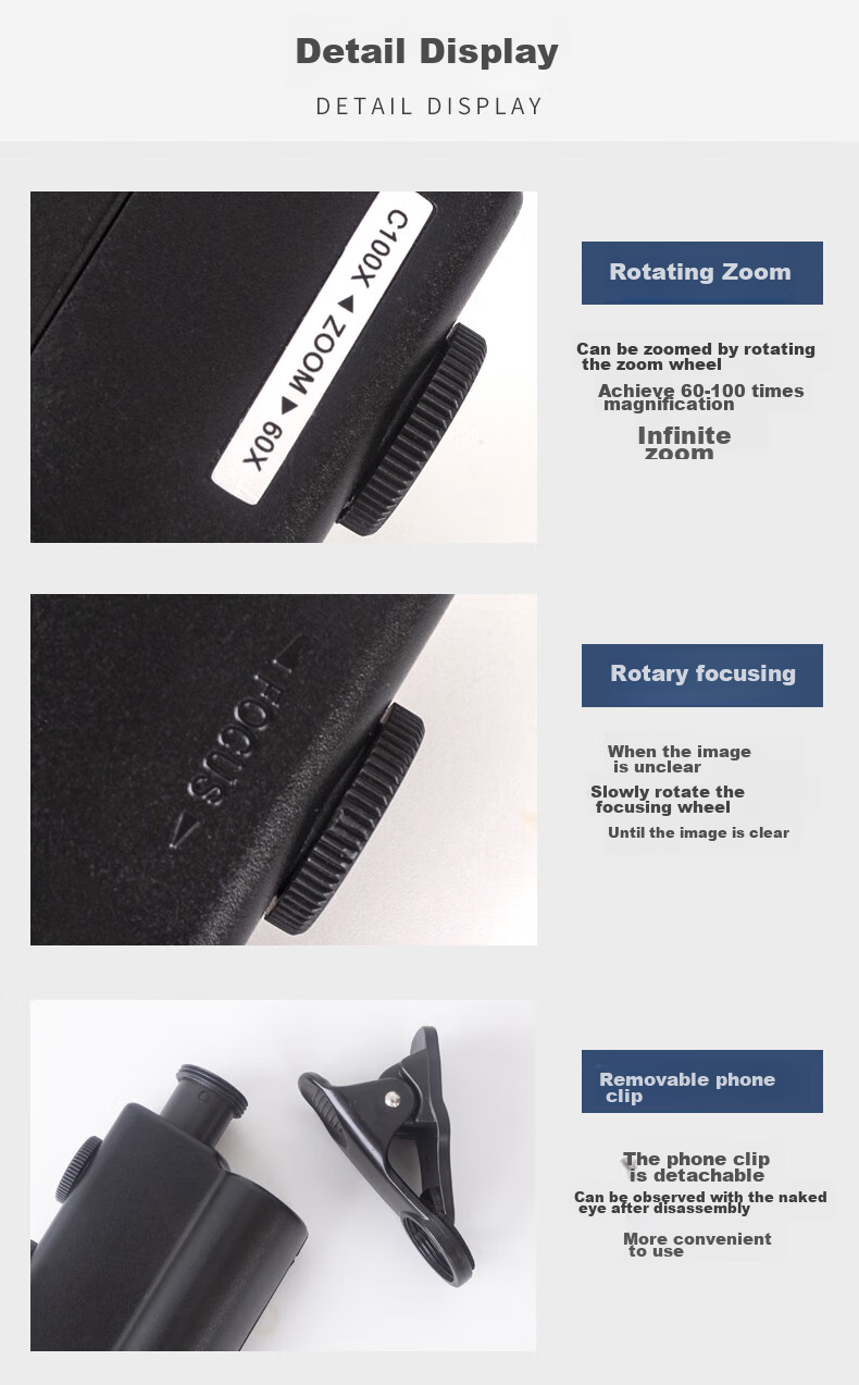 MIXOUT, 60x And 100x High Magnification Magnifying Glass, HD Inspection with LED Light And UV Phone Clip Microscope 7