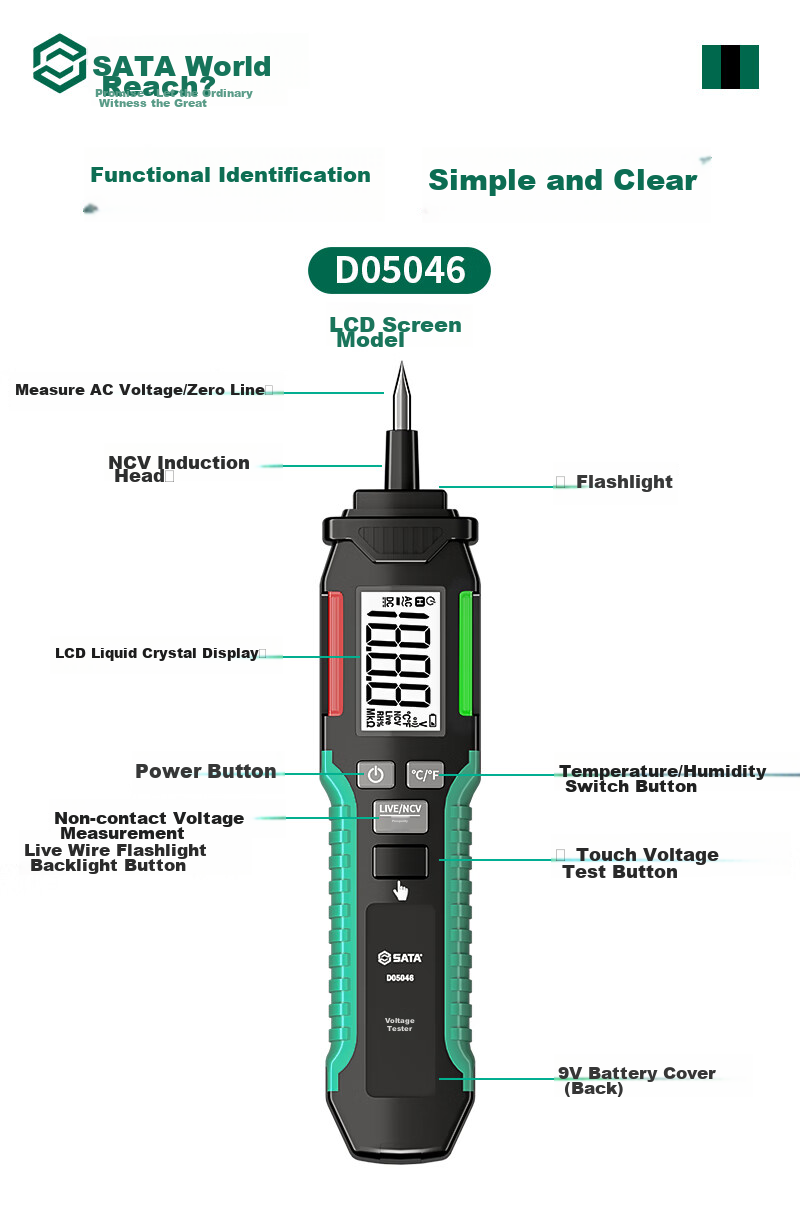 Shida SATA Non-Contact Voltage Tester, Electrician's Intelligent Induction Circuit Detector, High-Precision Voltage Pen D05989A 15