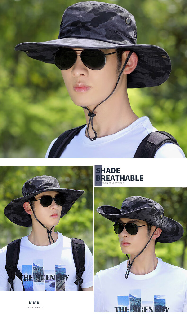 XUEXIMAN Men's Summer Fisherman Hat Fishing Sunshade Wide Brim Outdoor Mountaineering Sun Protection Cap for Men Cycling Travel 5