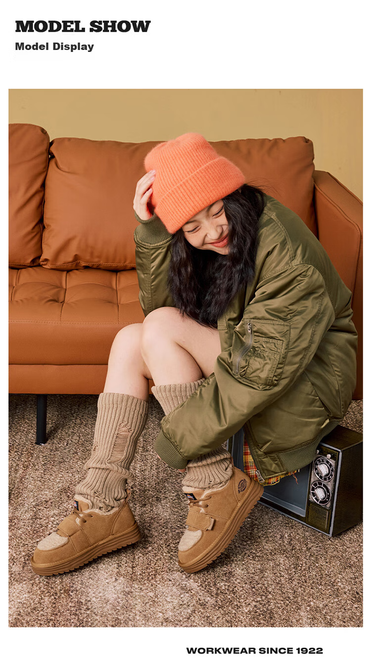 Dickies Women's Snow Boots, Comfortable Casual Flat Shoes, Fleece-Lined Thick Cotton Shoes, Yellow-Brown, Size 35 5
