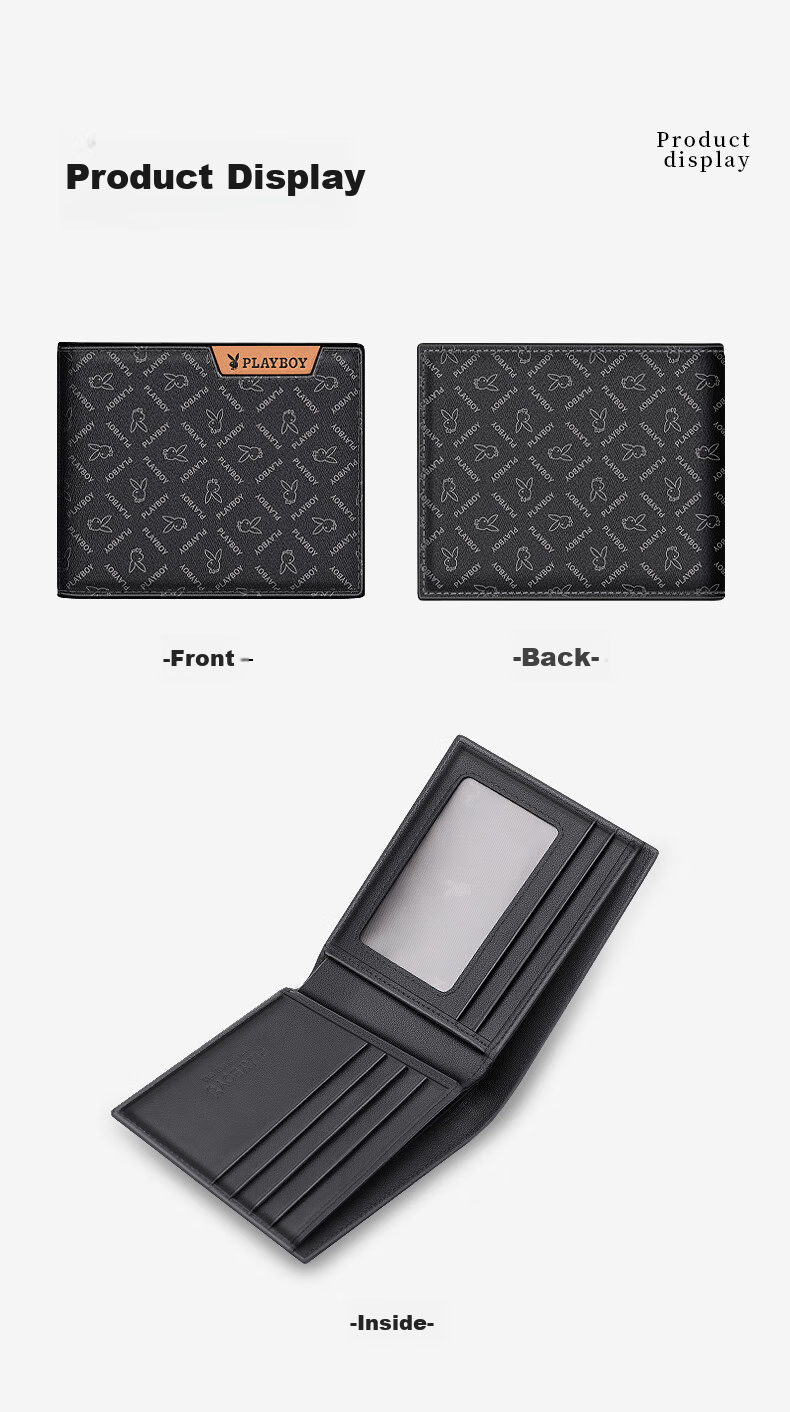 PLAYBOY Wallet, Men's Business Casual Short Horizontal Style, Card Holder, ID Card Holder, Bill Holder, Leather Wallet, Birthday Gift Box for Boyfriend 8