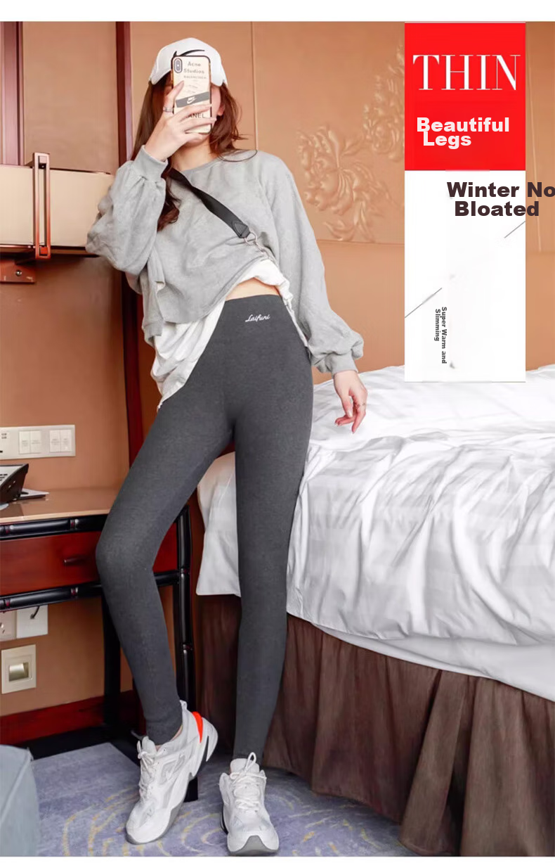 XUEXIMAN Women's Leggings, Autumn And Winter, Lambswool Ribbed, High-Waisted Slimming Elastic All-In Fleece Pants, Warm Cotton Pants 2