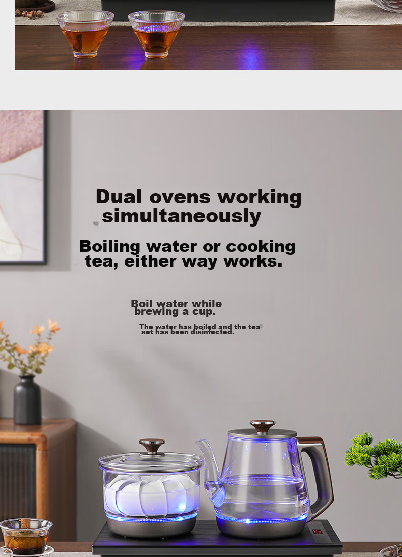 Biooner Fully Automatic Electric Kettle with Water Inlet, Tea Table All-In Water Boiler for Home And Office Use, Built-In Tea Table And Tea Set Electric Tea Stove Set RY-10 Cleaning Model 6