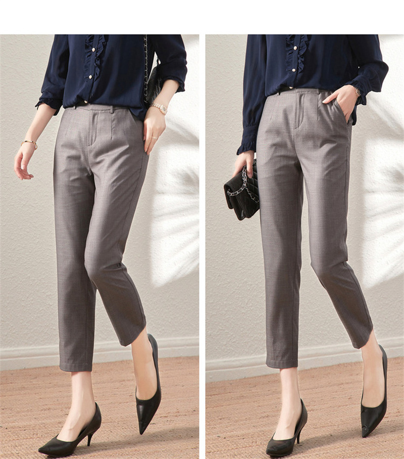 Dme Cropped Pants for Spring And Autumn, New Straight-Leg Suit Pants with Fake Pockets, Casual Trousers for Women, Khaki, S 62