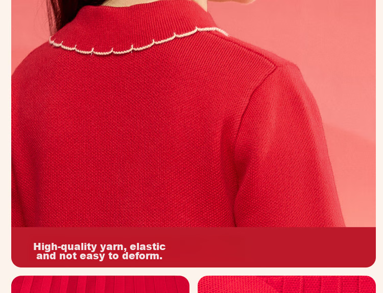 BALABALA Girls' New Chinese-Style Knitted Dress, Spring 2025 Collection, Red Pleated Princess Greeting Dress, 208125111001 9