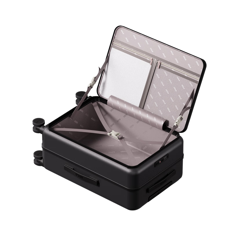 DULA Side-Opening Multifunctional Luggage, Large Capacity Business Suitcase, Trolley Case for Men And Women, Travel Password Lock, Glossy Black, 24 Inches
