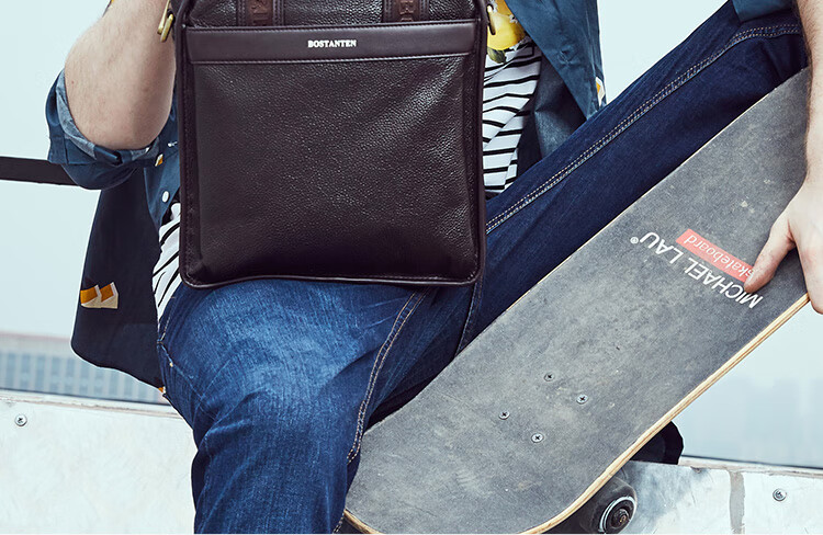 BOSTANTEN Men's Shoulder Crossbody Bag, Trendy Student Backpack, Large Capacity Multifunctional Handbag, Top-Grain Leather Briefcase 4