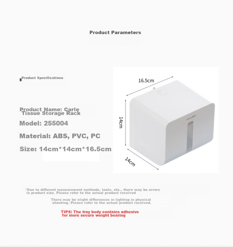 CHAHUA Tissue Box, Bathroom Paper Towel Holder, Toilet Organizer without Drilling, White, 1 Piece 2