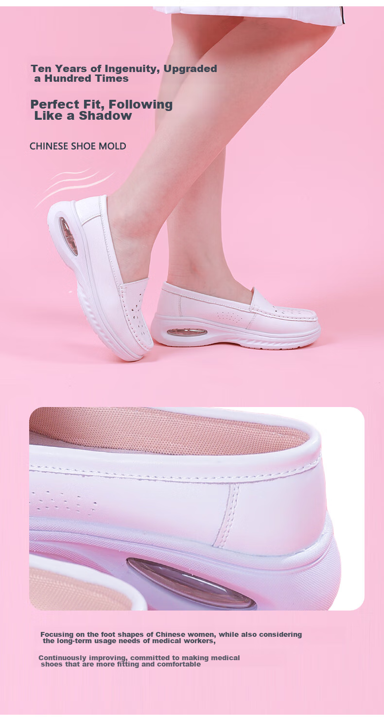 Feiying Nurse Shoes for Women, Genuine Leather, Breathable, Comfortable Soft Sole, Hollow Design, Easy on Feet, Medical Work Shoes, 2316 White, Size 34 5