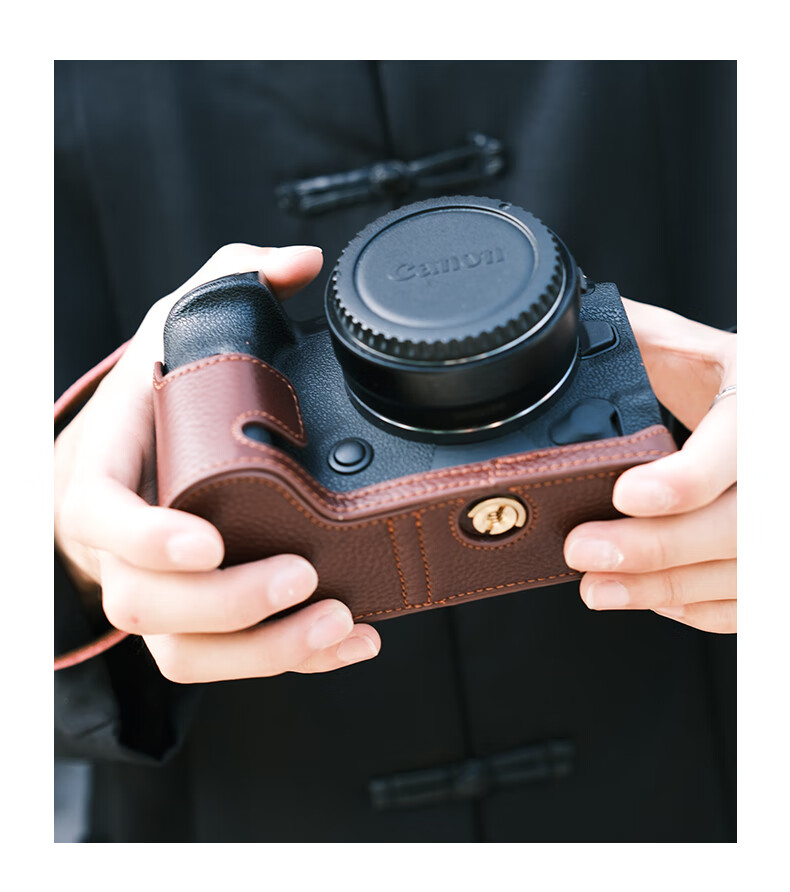 CWATCUN Genuine Leather Camera Base Compatible with EOS R5, R50, R6, R6II Second Generation Cameras, Close-Fitting Canon Protective Cover 12
