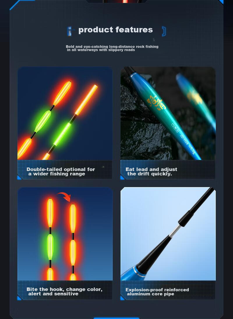 Xiaofengxian Fishing Float with Bite Indicator, Color-Changing Luminous Float for Long-Distance Casting And Big Fish, Slippery Electronic Fishing Float with Bold And Eye-Catching Design JD-H06 2