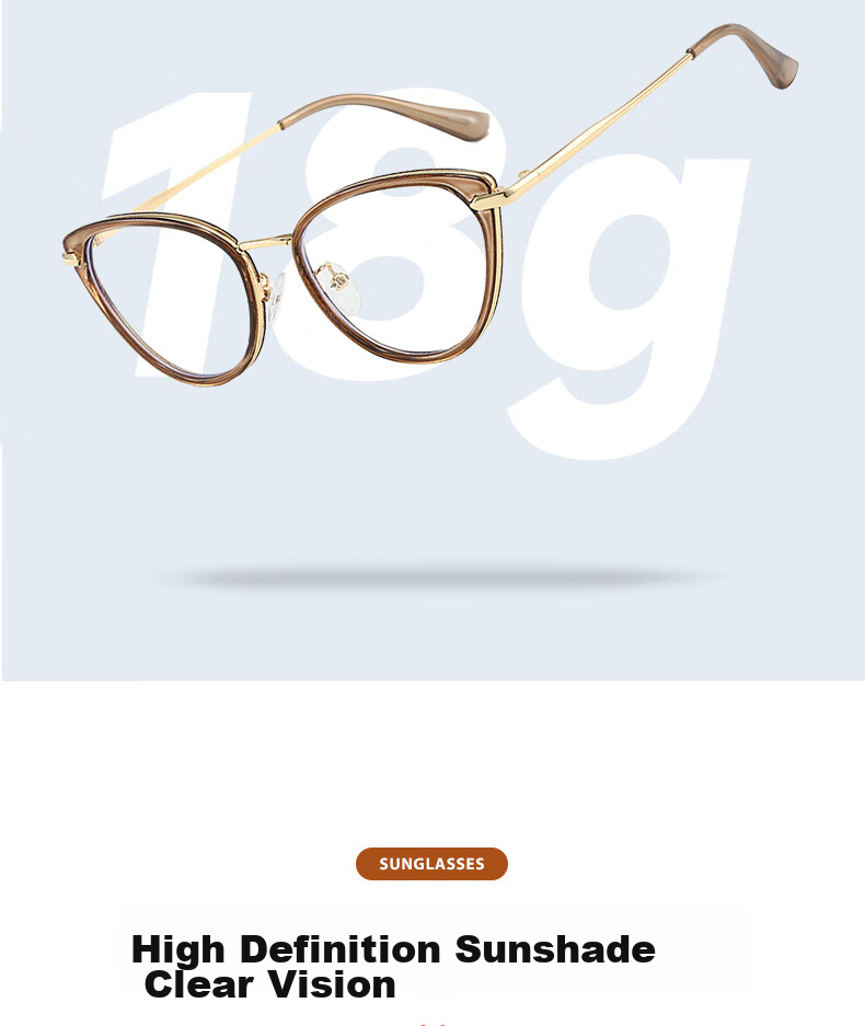 Boshide Blue Light Blocking Glasses, Non-Prescription Glasses, Cat Eye Glasses, No Prescription, Bare Face Beauty, Protective Eyewear, Pastoral Ice Coffee 7