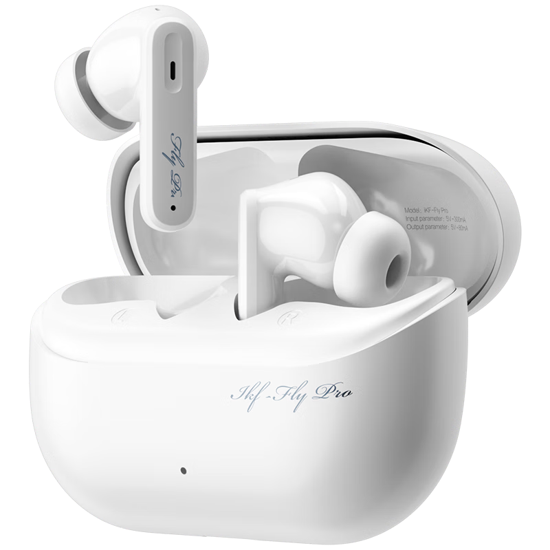 IKF Fly Pro Active Noise-Cancelling True Wireless Bluetooth Earphones, In-Ear Headphones, Low Latency, for Gaming, Sports, Running, High Sound Quality, Four Microphones for Calls, Long Battery Life, for Students, Elegant White